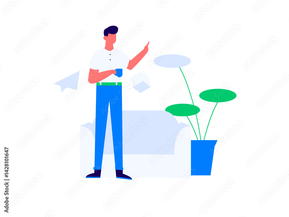 Fototapeta premium Home indoor character scene flat vector concept operation hand drawn illustration 