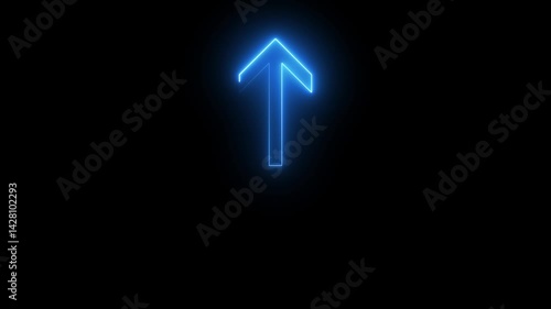 Arrow-shaped neon sign. Neon arrow symbol icon. Directional sign arrow points to the up, Abstract directional neon arrow icon animation ,neon arrow loading animation