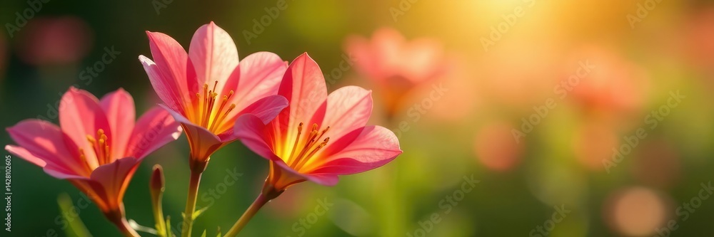 Fototapeta premium Delicate alstroemeria flowers unfolding in the sun, nature, stems