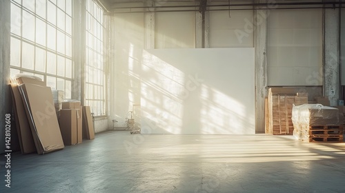 Brightly lit factory space with latex and thread production materials