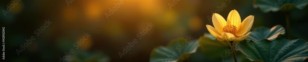 Naklejka premium Delicate black leaf unfurls into radiant golden flower, nature, gold