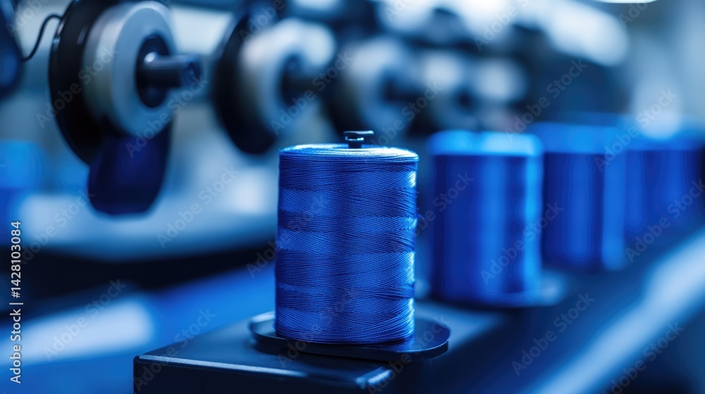 Close-up of industrial thread spools used in waterproof product manufacturing Close-up of industrial thread spools used in waterproof product manufacturing