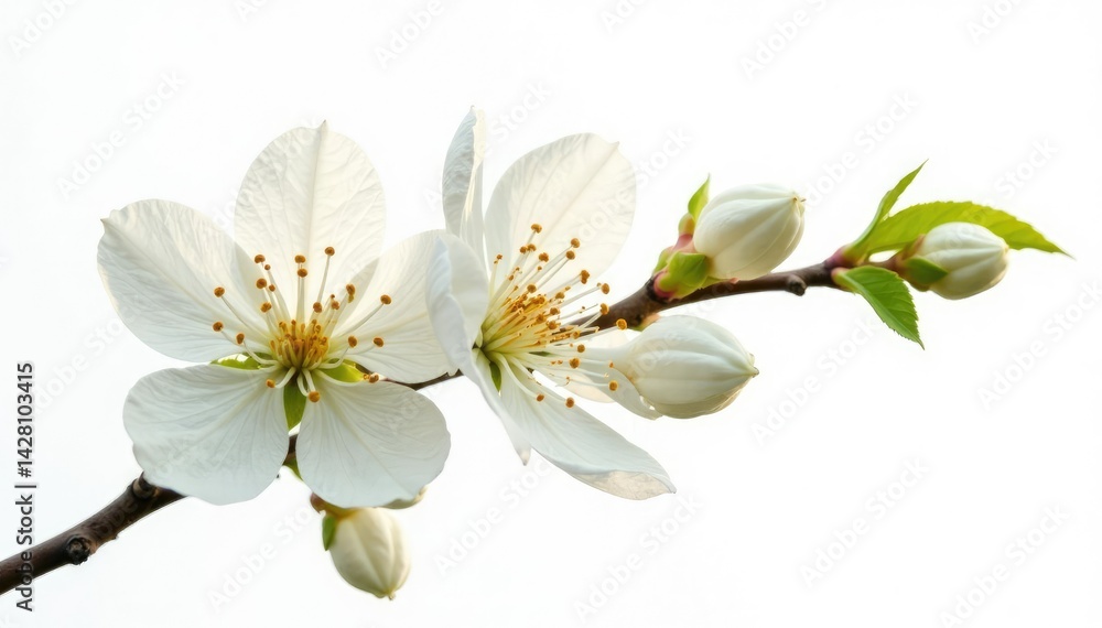 Fototapeta premium Delicate branch with intricate details isolated on white background, tree, botanical, flower