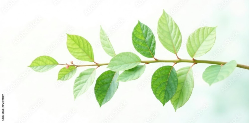 Fototapeta premium Delicate branch with leaves isolated on white background, nature, white