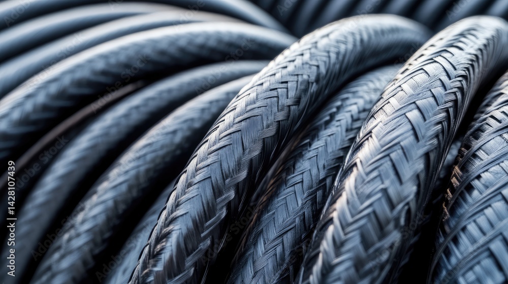 Multiple electrical cable sleeves lined up, reinforced with fine thread mesh