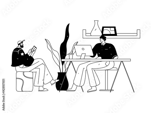 Home indoor character scene flat vector concept operation hand drawn illustration
