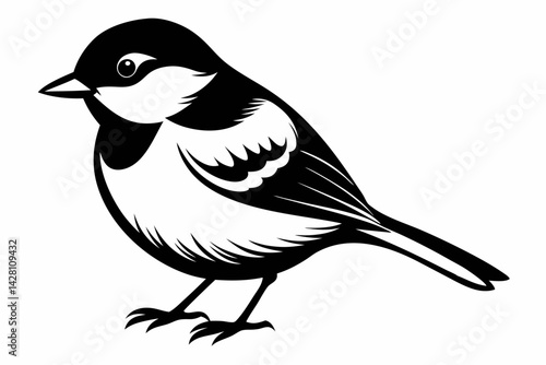 chickadee silhouette line art vector illustration with a white background