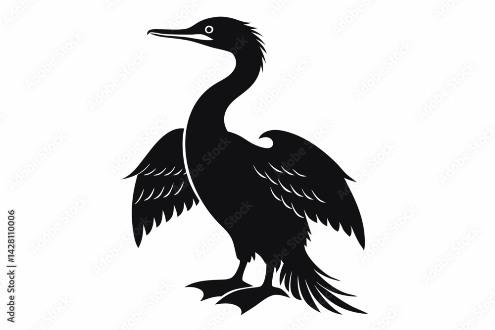 cormorant silhouette line art vector illustration with a white background cormorant silhouette line art vector illustration with a white background