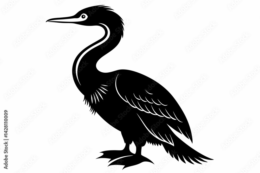 cormorant silhouette line art vector illustration with a white background cormorant silhouette line art vector illustration with a white background