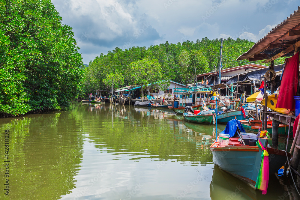 Fishing village on the island in Southeast Asia.