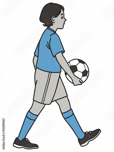 Young Soccer Player Walking with Ball Youth Sports Illustration