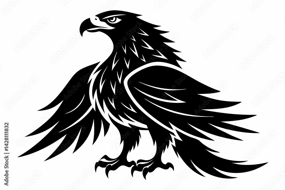 Fototapeta premium eagle silhouette line art vector illustration with a white background