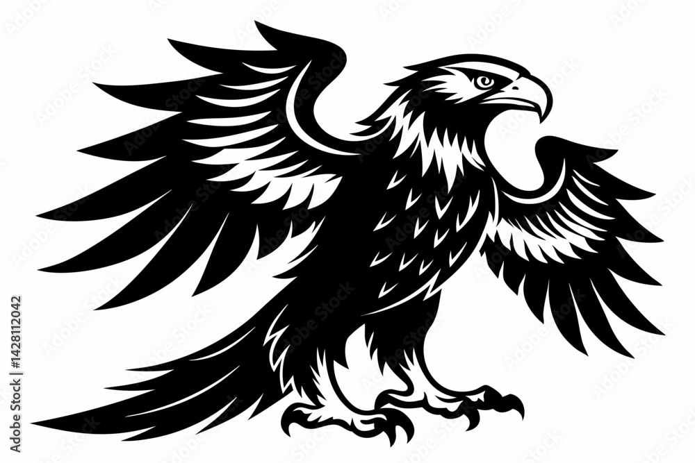 Obraz premium eagle silhouette line art vector illustration with a white background