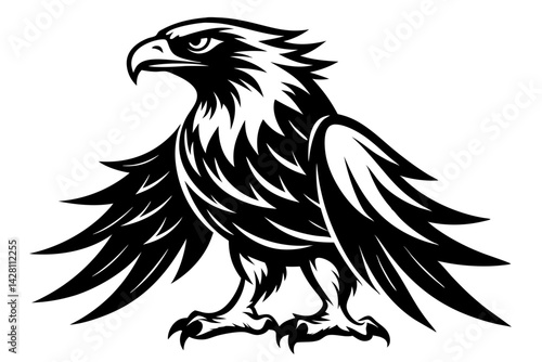 eagle silhouette line art vector illustration with a white background