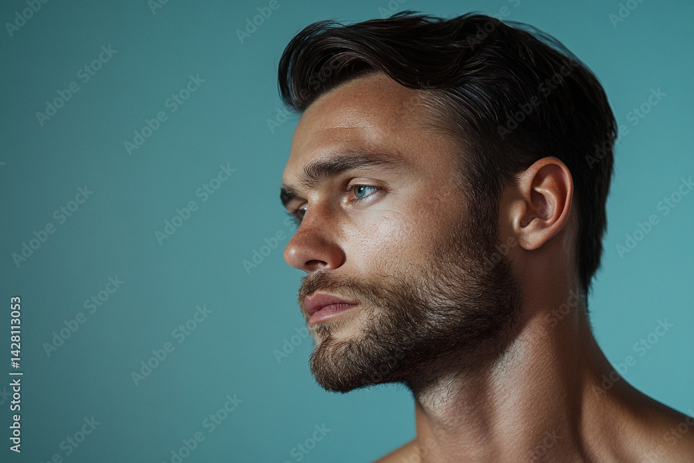 Fototapeta premium Modern high-fashion male portrait with skincare highlight, artistic vibe 