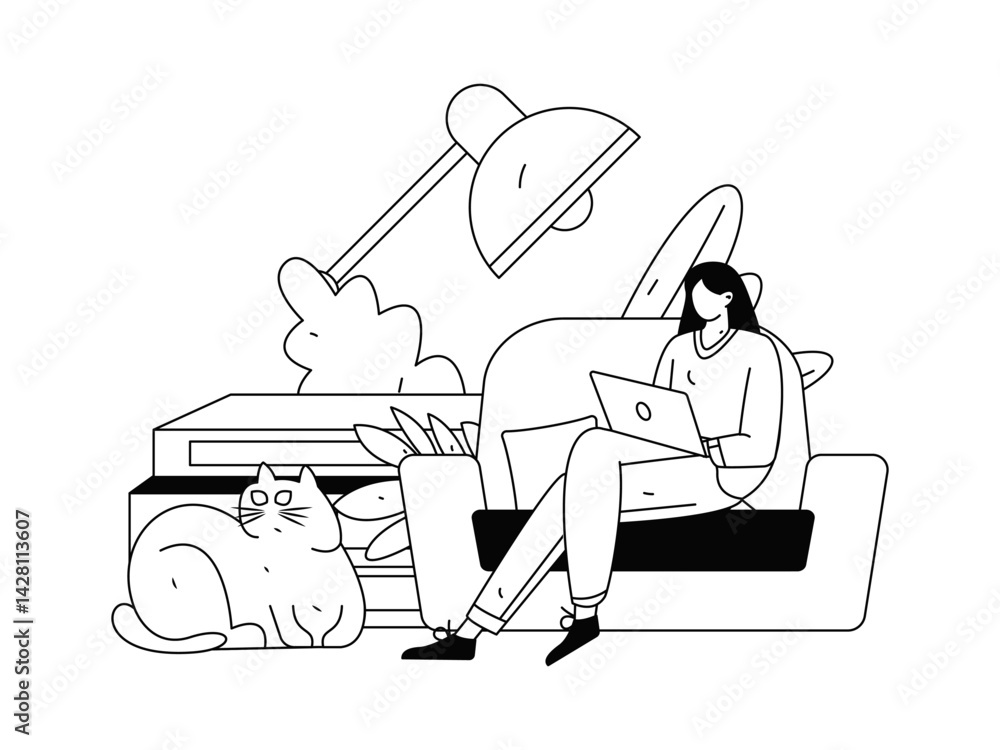 Home indoor character scene flat vector concept operation hand drawn illustration
Home indoor character scene flat vector concept operation hand drawn illustration