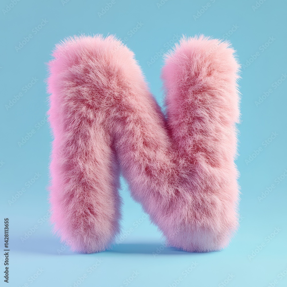 Fluffy pink letter N on a light blue background. A soft, furry, and playful representation of the letter N. Visually appealing and potentially used for branding or design Fluffy pink letter N on a light blue background. A soft, furry, and playful representation of the letter N. Visually appealing and potentially used for branding or design