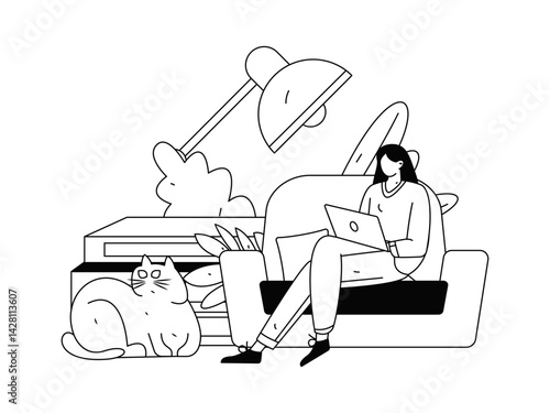 Home indoor character scene flat vector concept operation hand drawn illustration
