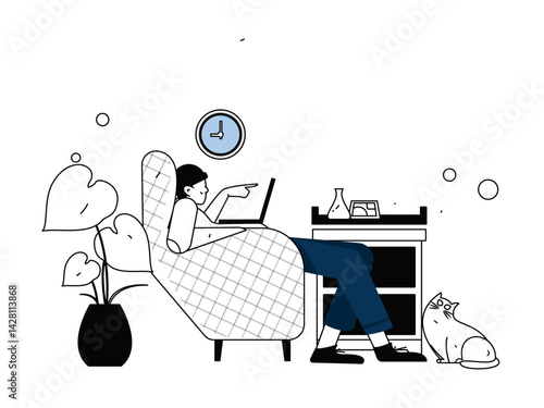 Home indoor character scene flat vector concept operation hand drawn illustration
