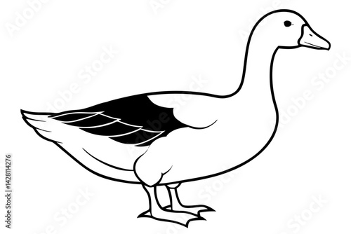 goose silhouette line art vector illustration with a white background