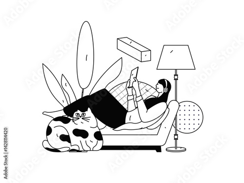 Home indoor character scene flat vector concept operation hand drawn illustration
