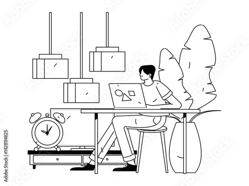 Home indoor character scene flat vector concept operation hand drawn illustration
