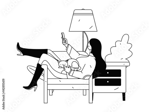 Home indoor character scene flat vector concept operation hand drawn illustration
