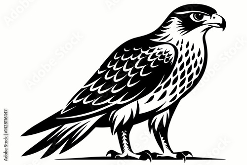 hawk silhouette line art vector illustration with a white background