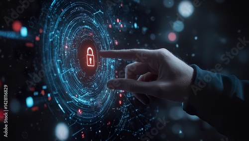 High-resolution stock photo contest winner depicting a businessman holding a virtual padlock icon and a digital security network in hand against a dark background, symbolizing the intersection 