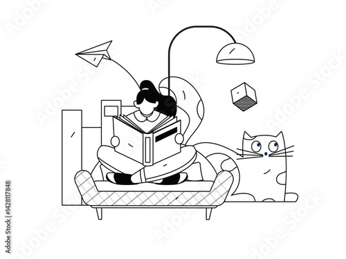 Home indoor character scene flat vector concept operation hand drawn illustration
