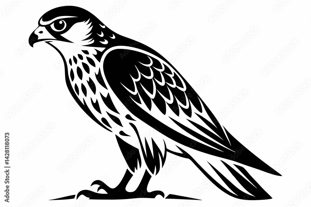 Fototapeta premium kestrel silhouette line art vector illustration with a white background