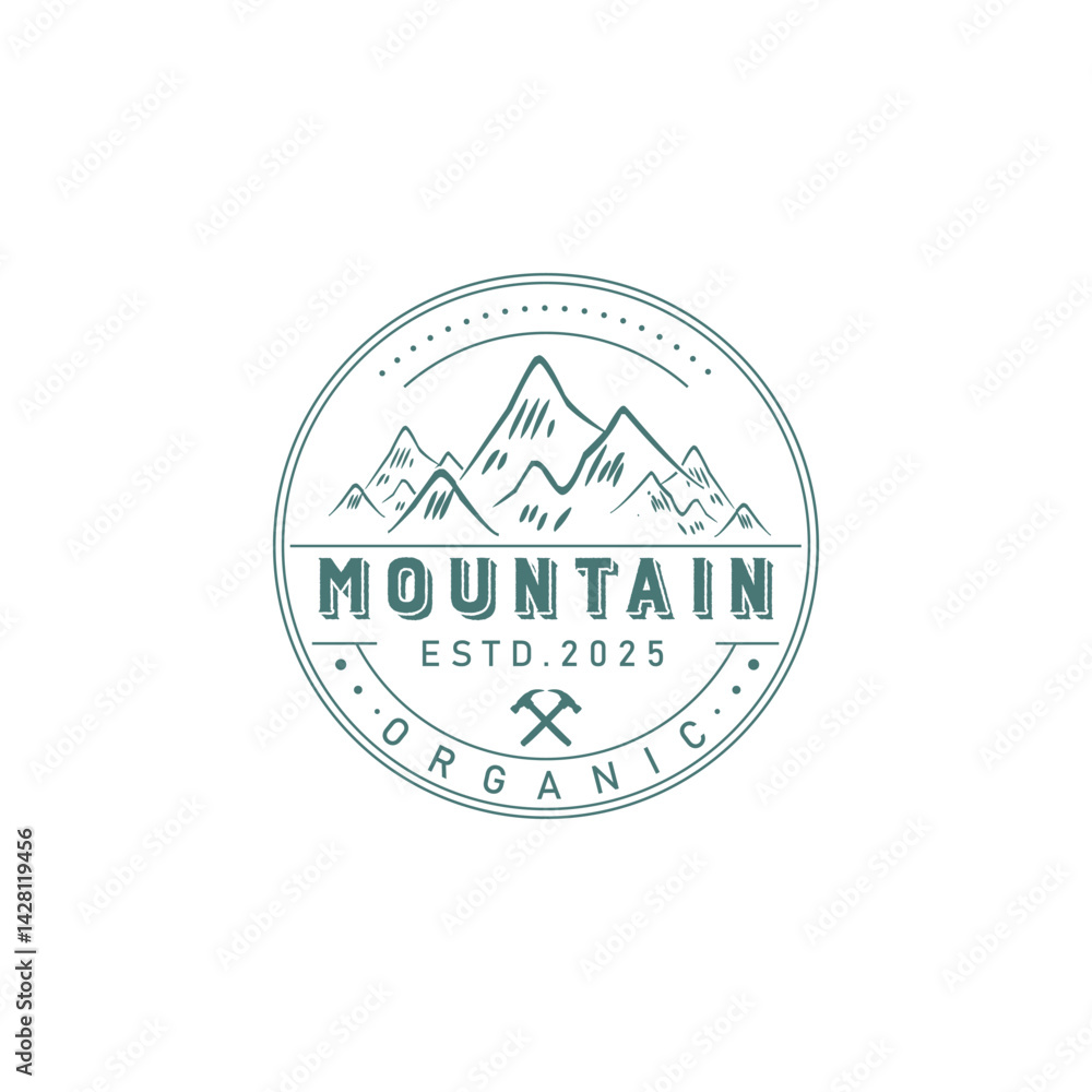 Obraz premium Nature Badge Logo with Adventure Mountains and Trees