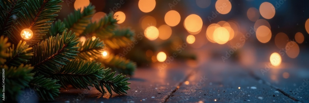 Twinkling christmas light backdrop with fir branches, sparkle, fir branches, twinkling lights Twinkling christmas light backdrop with fir branches, sparkle, fir branches, twinkling lights