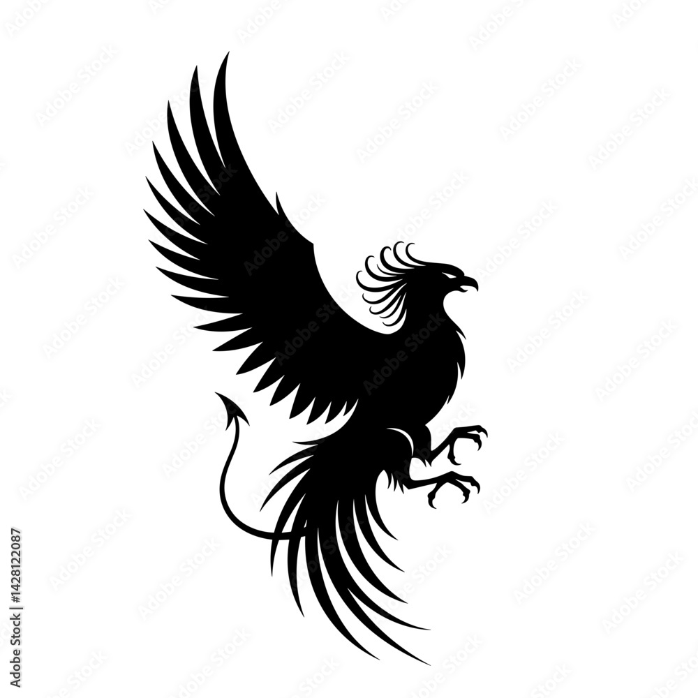Black silhouette of a mythical griffin with wings Black silhouette of a mythical griffin with wings