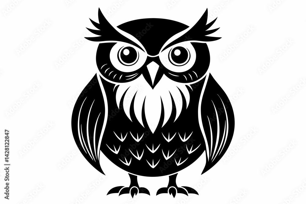 Fototapeta premium owl silhouette line art vector illustration with a white background