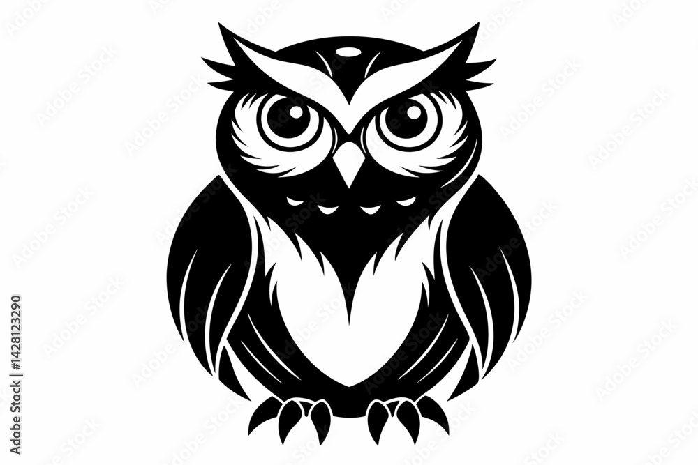 Fototapeta premium owl silhouette line art vector illustration with a white background