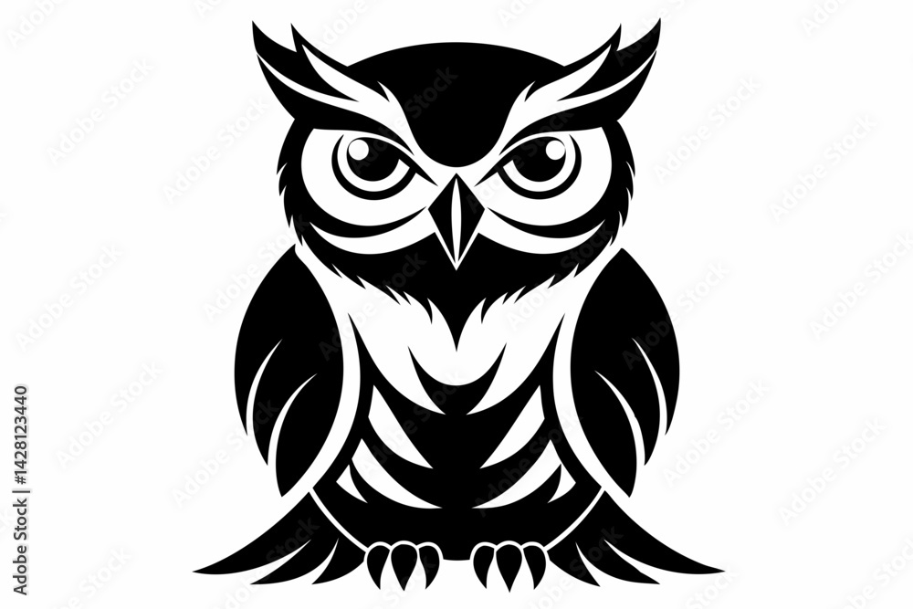 Fototapeta premium owl silhouette line art vector illustration with a white background