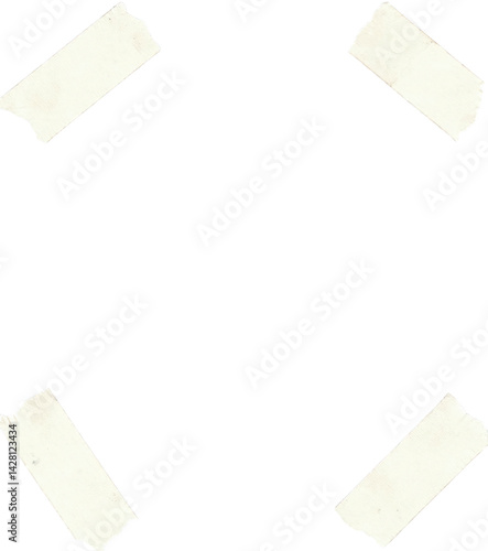 Torn masking tape pieces arranged in corners over a transparent background for creative designs.