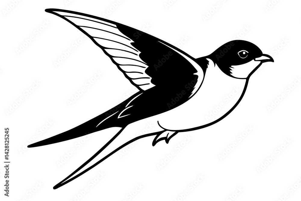 Fototapeta premium swallow silhouette line art vector illustration with a white background