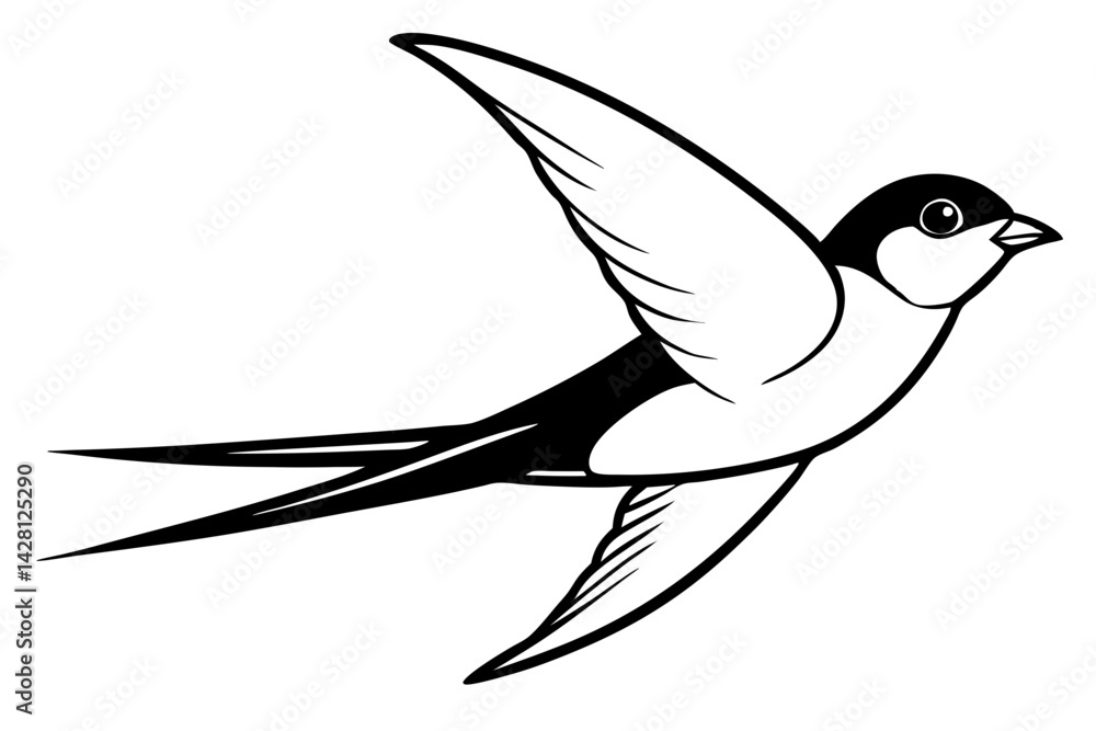 Obraz premium swallow silhouette line art vector illustration with a white background