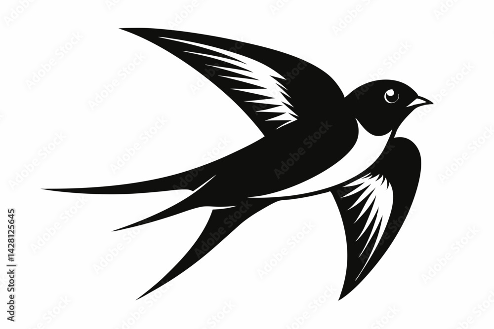Naklejka premium swallow silhouette line art vector illustration with a white background