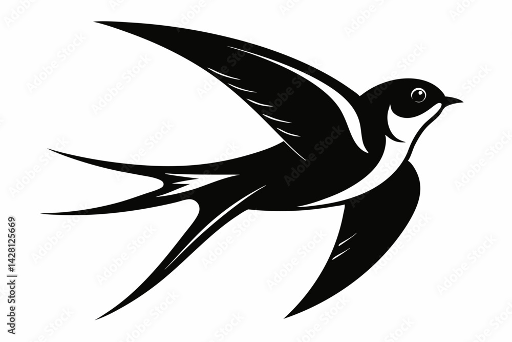 Naklejka premium swallow silhouette line art vector illustration with a white background