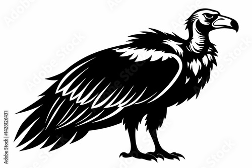 vulture silhouette line art vector illustration with a white background