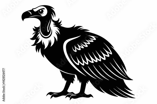 vulture silhouette line art vector illustration with a white background
