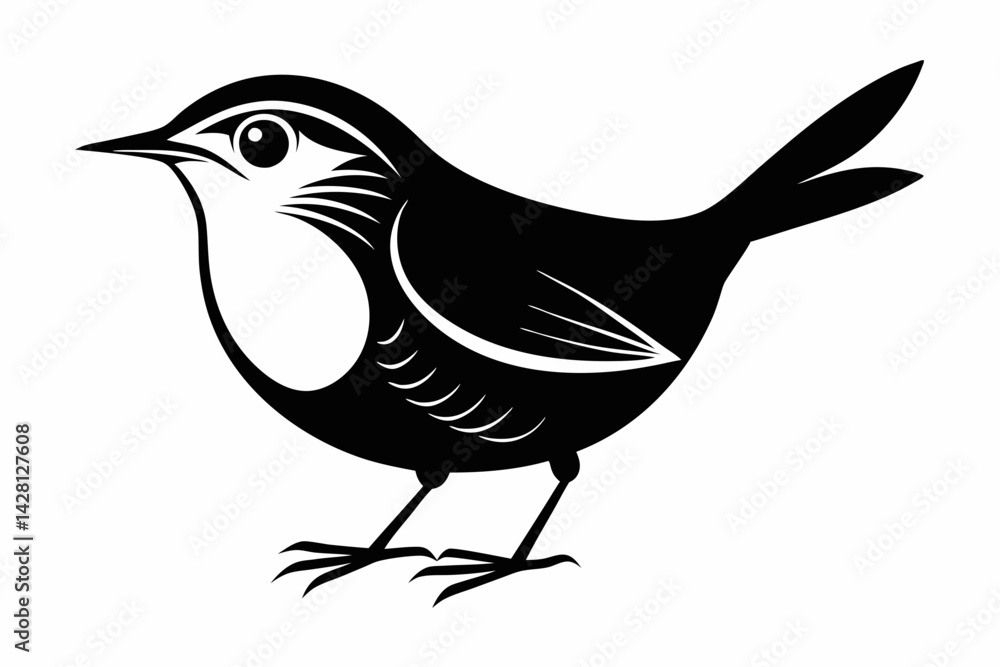 Obraz premium wren silhouette line art vector illustration with a white background