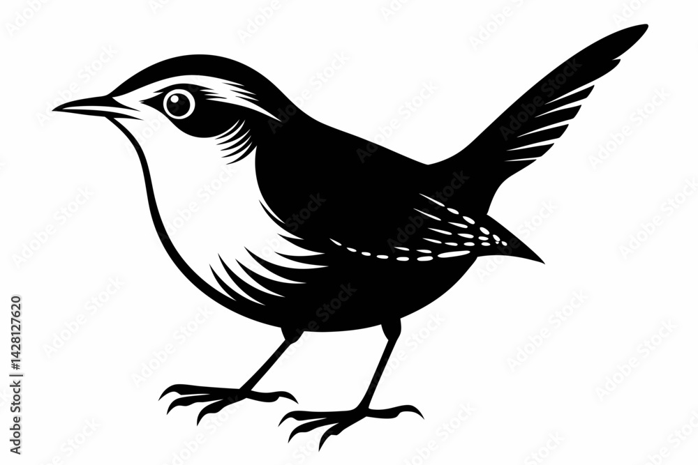 Fototapeta premium wren silhouette line art vector illustration with a white background