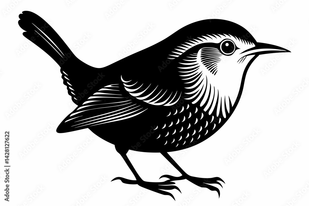 Fototapeta premium wren silhouette line art vector illustration with a white background