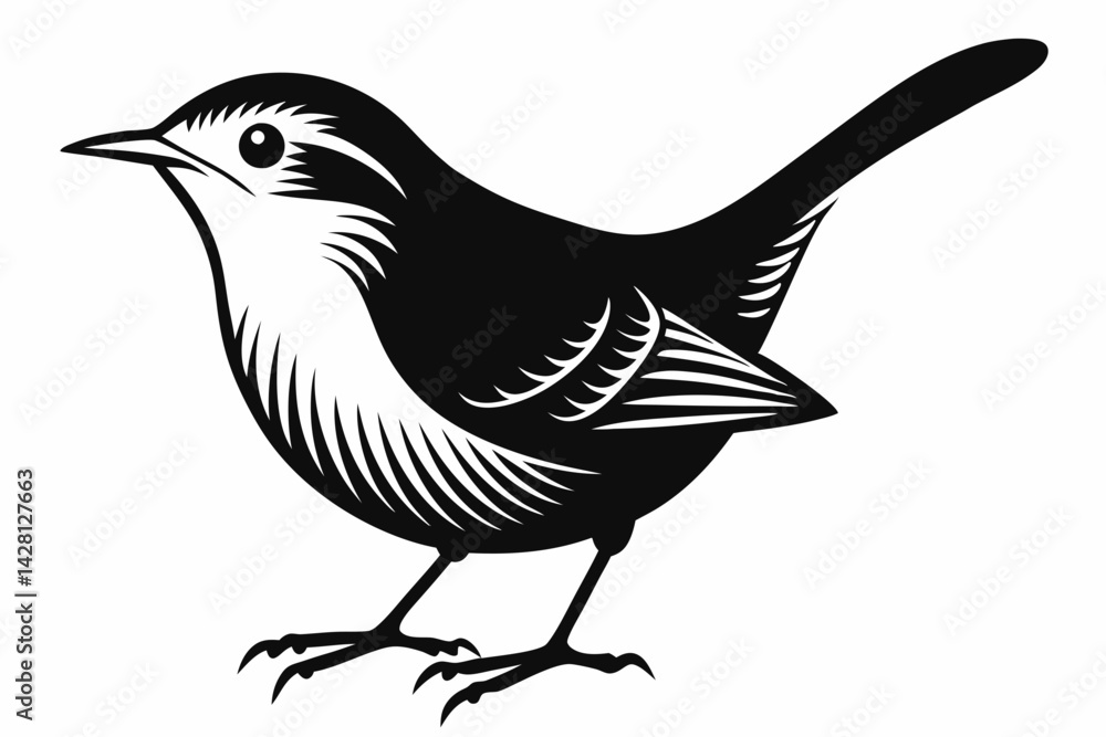 Fototapeta premium wren silhouette line art vector illustration with a white background