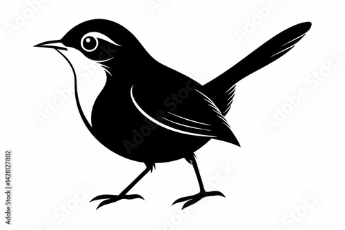 wren silhouette line art vector illustration with a white background