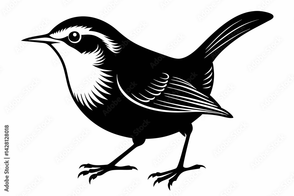 Fototapeta premium wren silhouette line art vector illustration with a white background